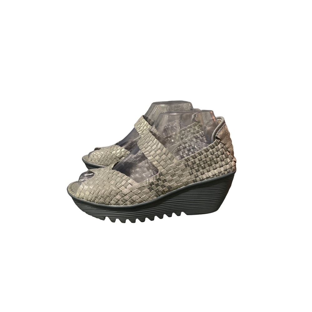 Bernie Mev Sandals Womens 36 5.5-6 5Lulia Grey Woven Elastic Wedge Platform EUC